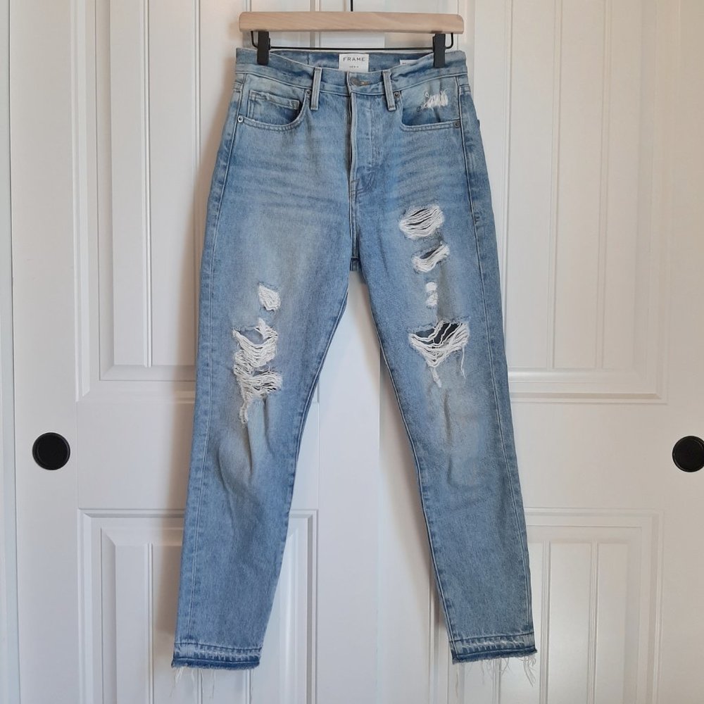 Frame Rigid Re-Release Hem Distressed Light Wash High Rise Jeans SZ 26